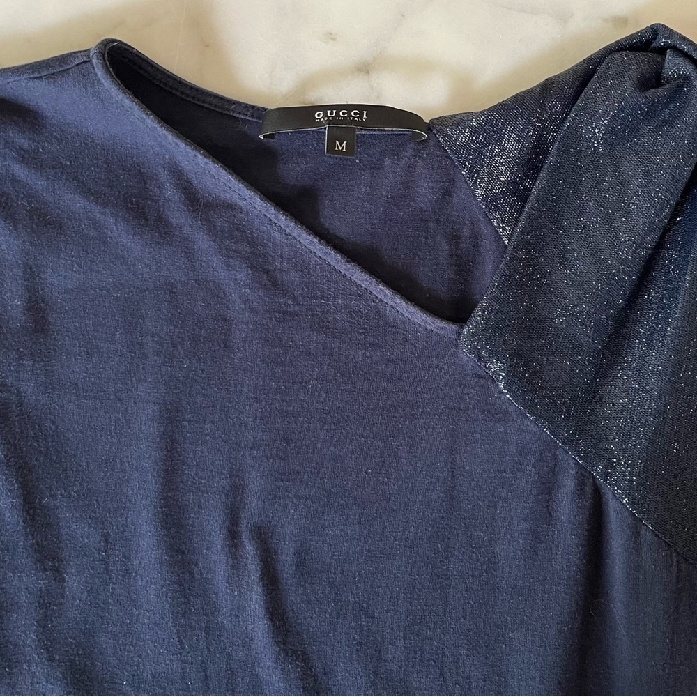 Gucci navy blue sleeveless cotton tank with lurex shoulder panel. Sz M - Picture 8 of 8